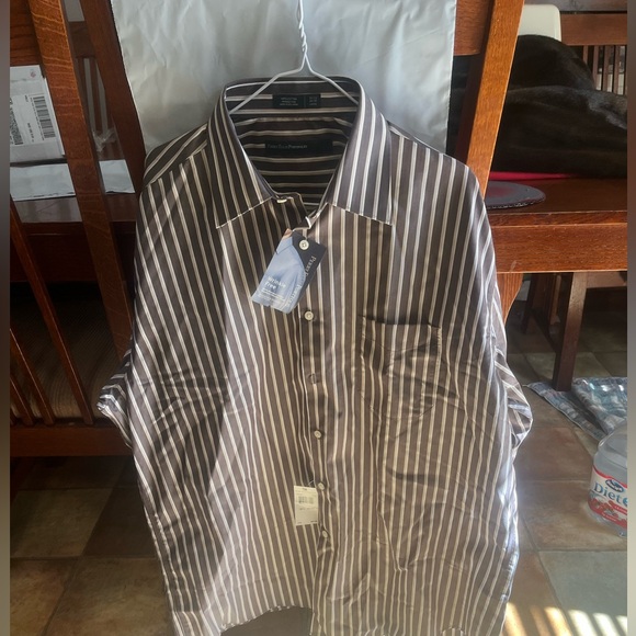 Perry Ellis Brown Striped Dress Shirt - Picture 1 of 6